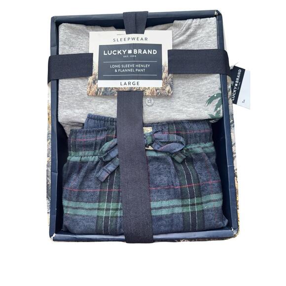 Lucky Brand Other - Lucky Brand Long Sleeve Henley & Flannel Pant sleepwear set in size Large